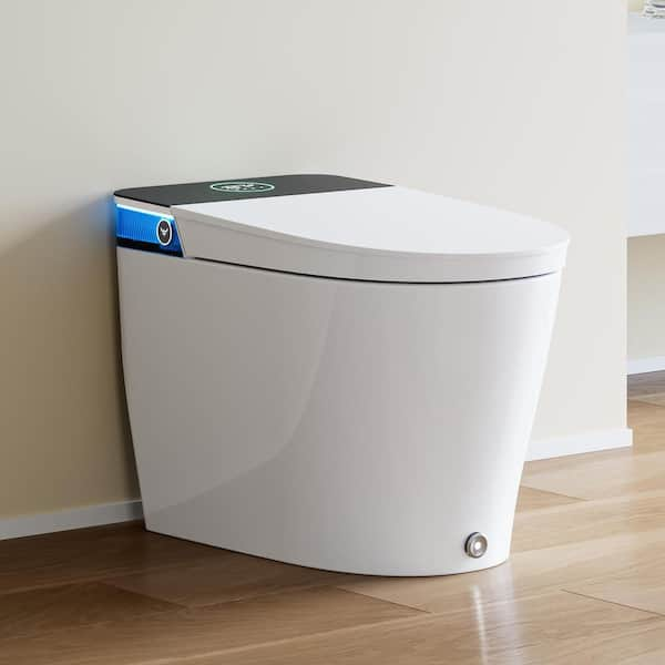 Elongated Smart Toilet Bidet 1.1 GPF in White with Build-in Water Tank, Warm Water, Foot Kick Flush, Night Light, Remote