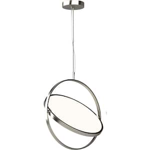 Tylor 1-Light LED Indoor Chrome Pendant with Rotating/Swiveling Microetched Matte Acrylic Disc, Chrome Gimbal Ring