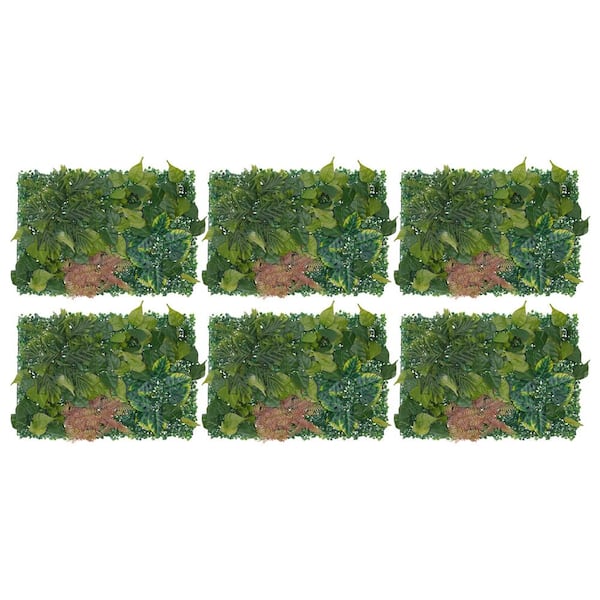 YIYIBYUS Green 23 .6 in. x 15.7 in. Artificial Leaf Plants Shrubs Wall Panel Grass Hedge Backdrop Decor 6Pcs