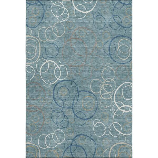 Mayfield Premium Machine Washable Abstract AMF2408 Teal 10 ft. x 14 ft. Area Rug