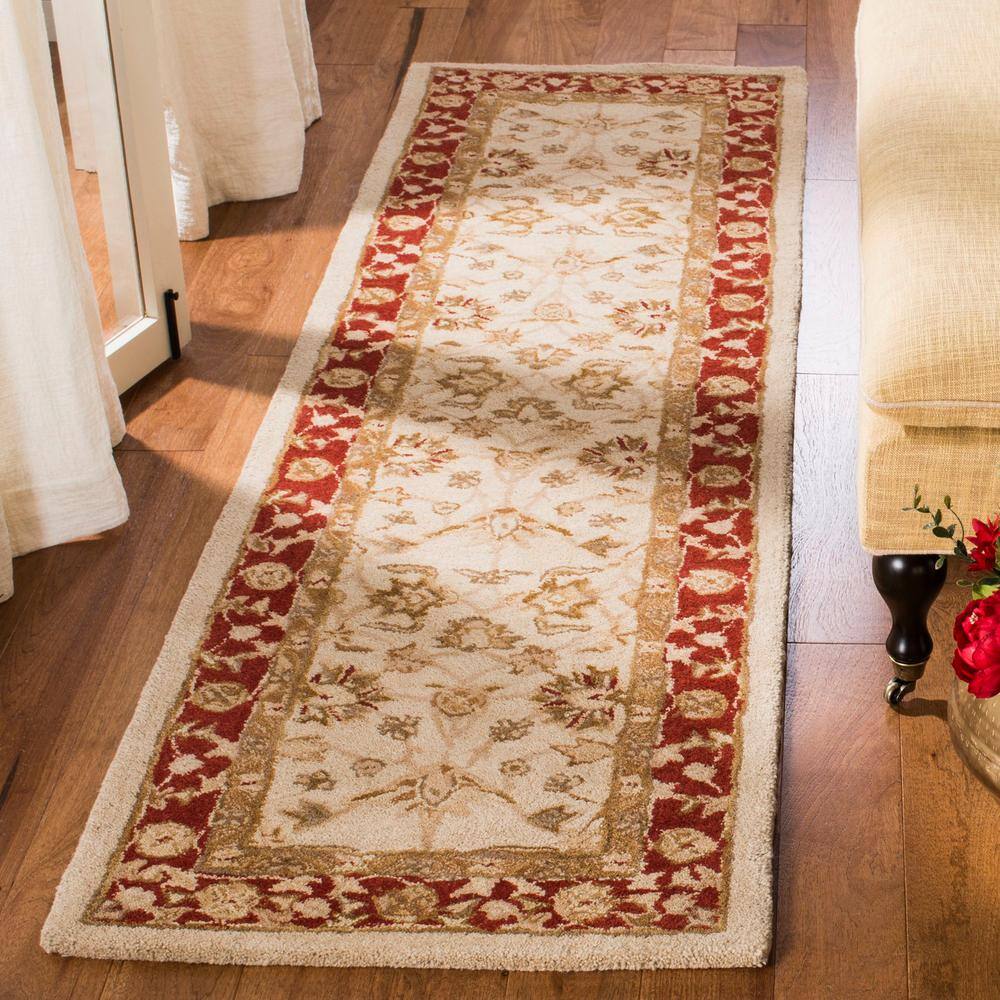 Ivory and Red Floral Hand-Tufted Wool Runner Rug, 2'3" x 8'