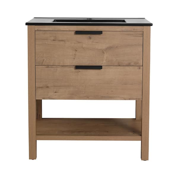Boosicavelly 30.00 in. W x 18.30 in. D x 33.75 in. H Single Sink Freestanding Bath Vanity in Imitative Oak with White Ceramic Top