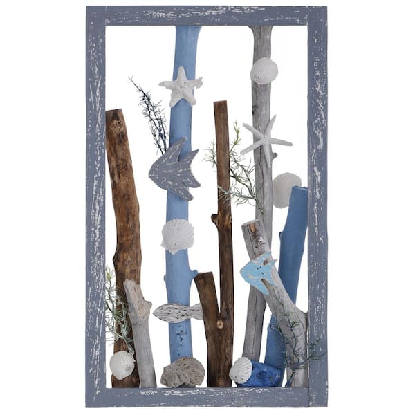 StyleCraft Sea Dive Weathered Gray and Blue Wood Table Top Sculpture