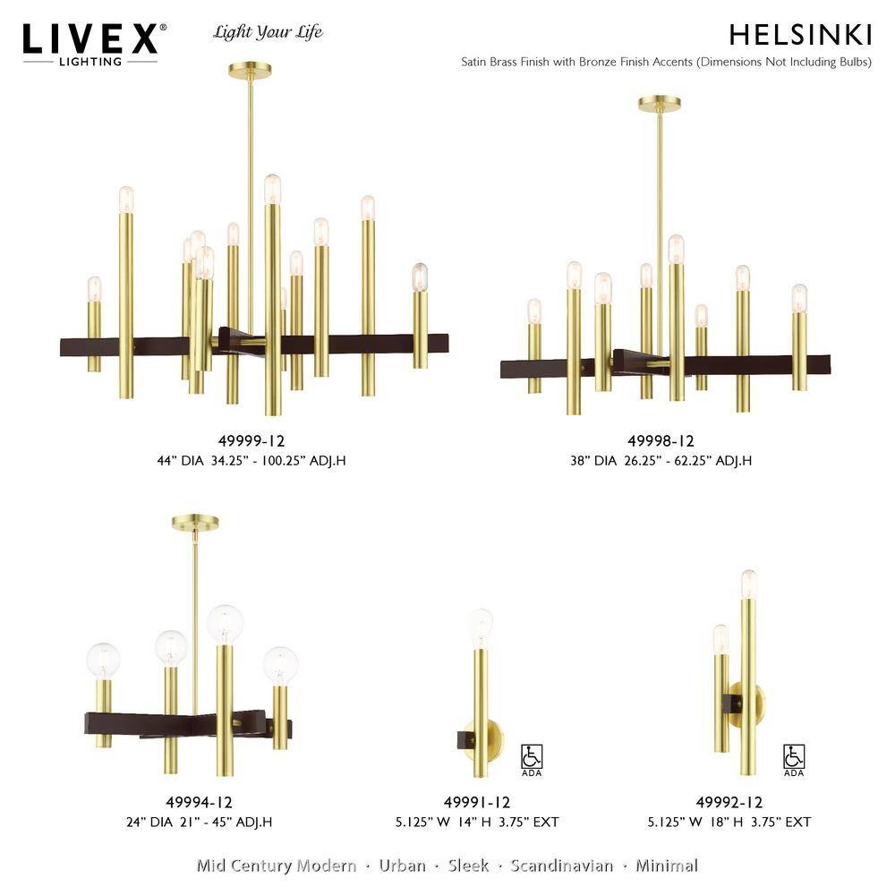 Helsinki Satin Brass Exposed Bulb 8-Light Mid-Century Modern Chandelier