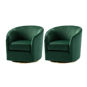 Estefan Green Polyester Arm Chair with Swivel (Set of 2)