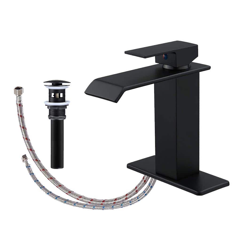 Waterfall Single Hole Single-Handle Low-Arc Bathroom Faucet With Pop-up Dra