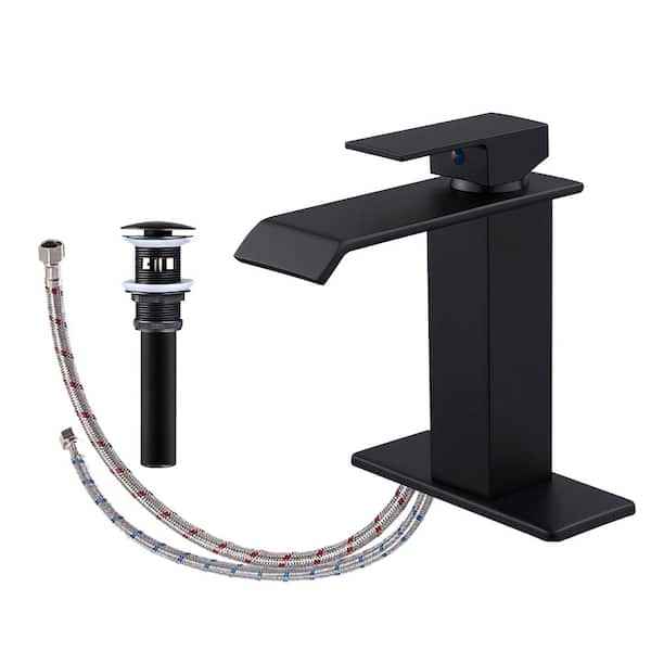Boyel Living Waterfall Single Hole Single-Handle Low-Arc Bathroom Faucet With Pop-up Drain Assembly in Matte Black