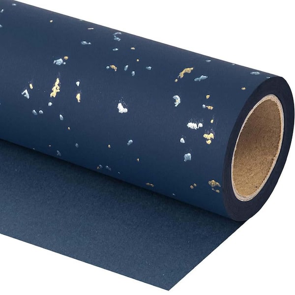 Navy Blue Gold Design Wrapping Paper Roll 17 in. x 16.5 ft. Silky Touch Perfect for Birthday Holiday Wedding