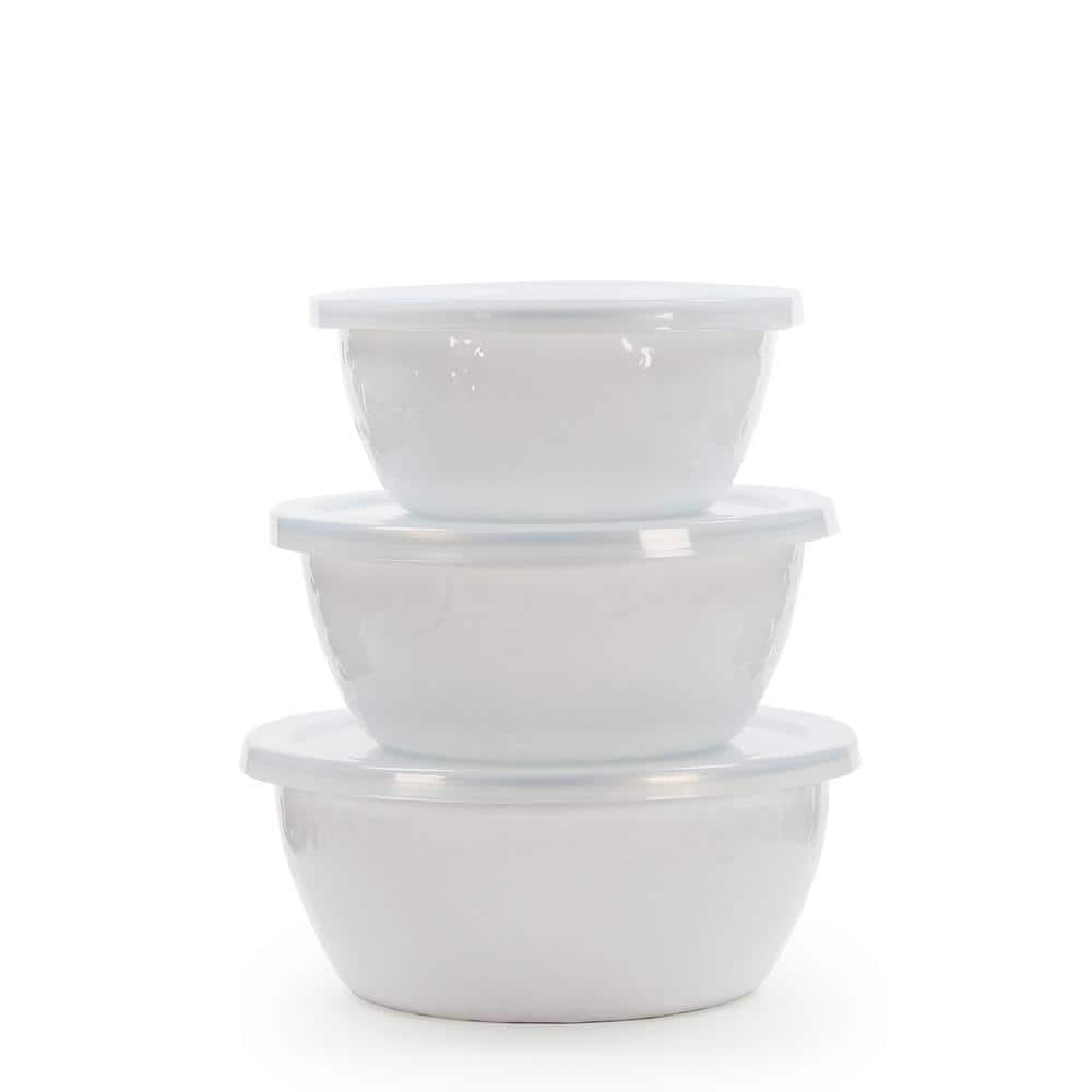 Enamel reusable deep bowl straight side white w/green rim 10oz D