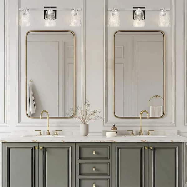 Radiance 22.8 in. 3-Light Nickel Vanity Light with Clear Water Glass Shades