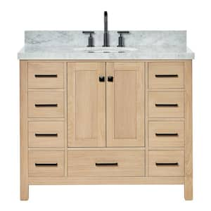 Cambridge 43 in. W x 22 in. D x 36 in. H Single Freestanding Bath Vanity in Oak with Italian Carrara Marble Top