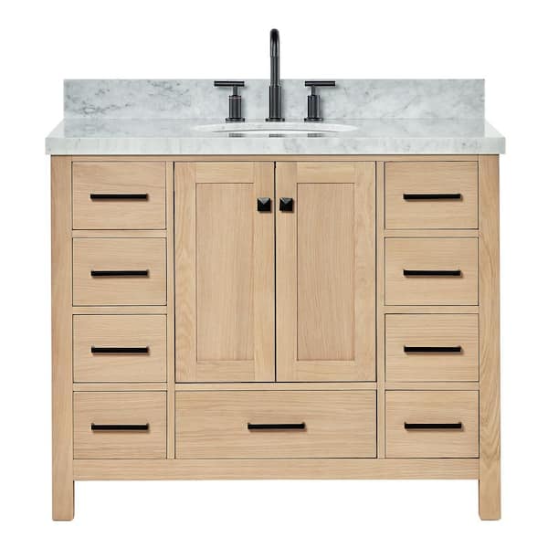 Cambridge 42 in. W x 22 in. D x 36 in. H Single Freestanding Bath Vanity in Oak with Italian Carrara Marble Top