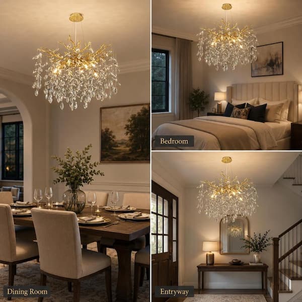 PUYRNF 24 in. 9-Light Dimmable Gold Tree Branch Kitchen Island