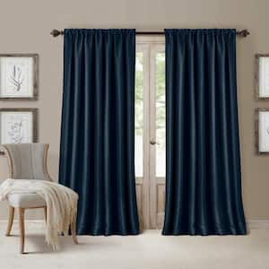 All Seasons Navy Solid Polyester 52(in)X84(in) Rod Pocket/Back Tab Blackout Curtain Panel