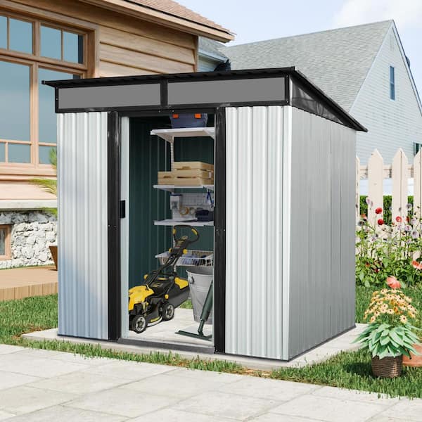 Outdoor Storage Shed 6 ft. W x 5 ft. D Metal Shed with Foundation and Sliding Door White (30 sq. ft. )