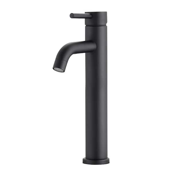 Pdpbath Single Hole Single Handle Waterfall Vessel Sink Faucet in Matte Black