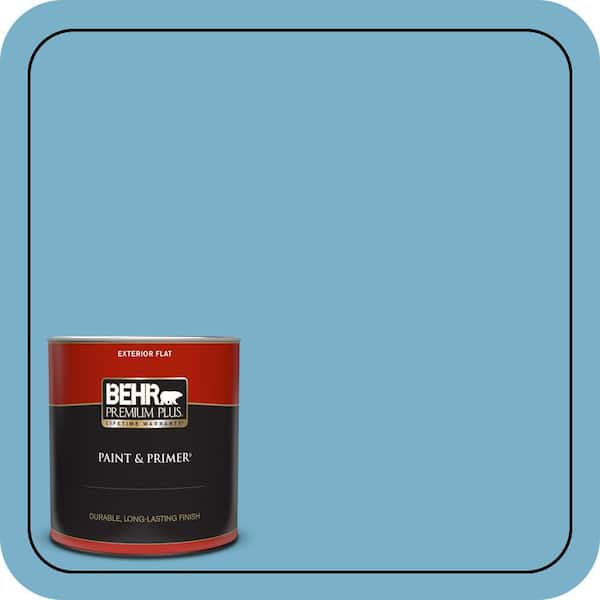 BEHR PREMIUM PLUS 1 qt. #M490-4 Frisky Blue Flat Exterior Paint & Primer