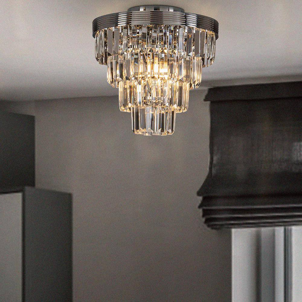 3-Light Tiered Chrome Mini LED Flush Mount Ceiling light for Hallway and Be