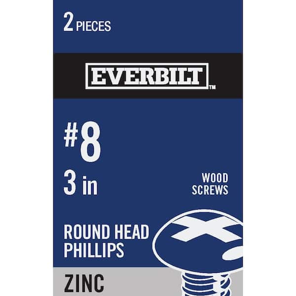 #8 x 3 in. Zinc Plated Phillips Round Head Wood Screw (2-Pack)