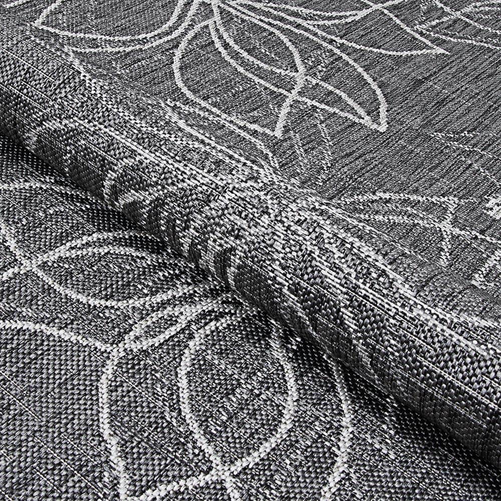 Transitional Ash Gray 78" Synthetic Round Area Rug for Indoor/Outdoor