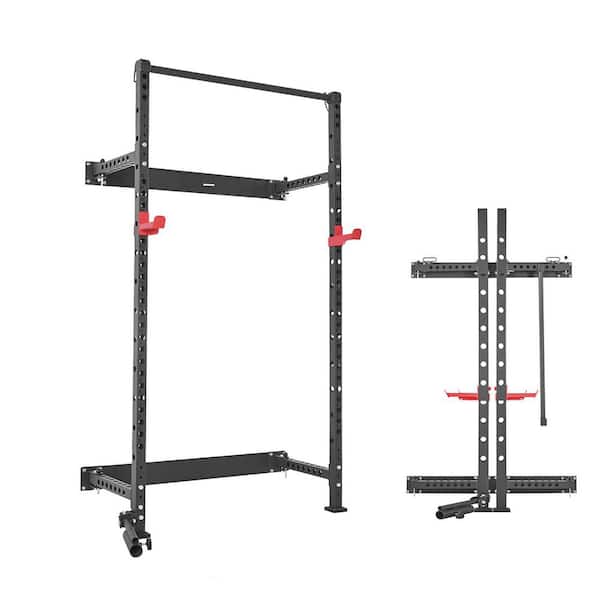 Folding Power Cage, Wall-Mounted Power Rack Squat Rack, Multifunctional Strength Training Workout Equipment 1000 lbs.