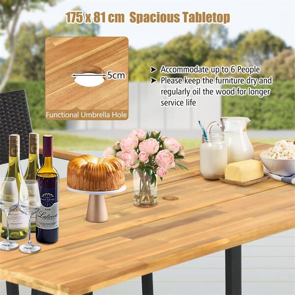 Costway 7-Piece Wicker Rectangle Outdoor Dining Set Acacia Wood Costway 7-Piece Wicker Rectangle Outdoor Dining Set Acacia Wood