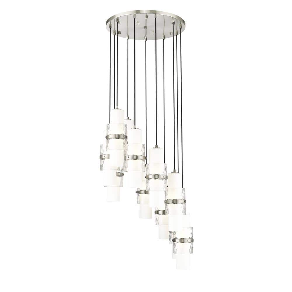 Cayden 24 in. 11-Light Brushed Nickel Round Chandelier with Clear Plus Etch