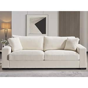 Luxe Collection 89 in. Wide Square Arm Soft Corduroy Polyesters Fabric Mid-Century Modern Rectangle Sofa in Beige