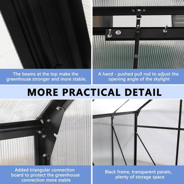 Unbranded - 6 ft. x 6 ft. Outdoor Polycarbonate Heavy Duty Walk-In Greenhouse w/ Elevated Base and Anchored Aluminum for All Seasons