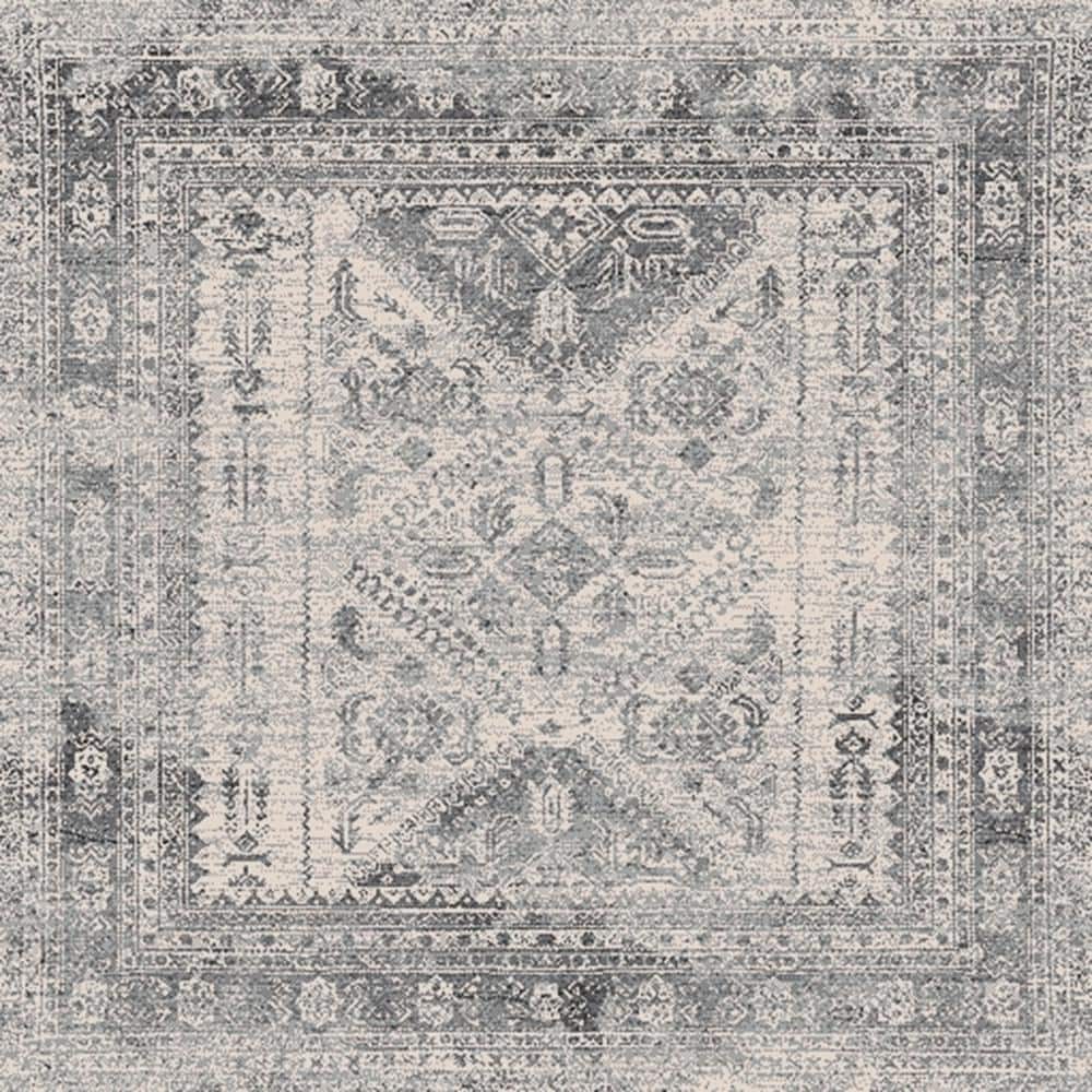 Charcoal Gray Square Synthetic Oriental Area Rug