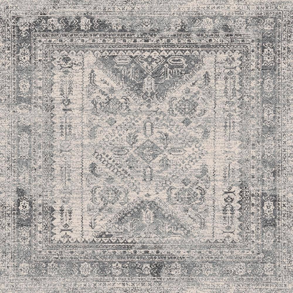 Charcoal Gray Square Synthetic Oriental Area Rug
