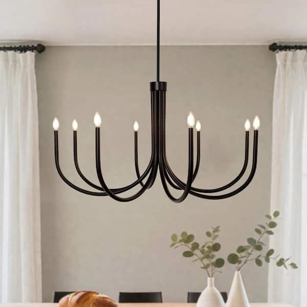 Transitional 44 in. 8-Light Black Classic Candlestick Chandelier for Living Room, Dining Room, Large Island Pendant