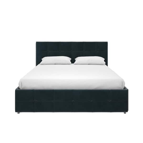 DHP Ryan Blue Velvet Full Upholstered Bed with Storage