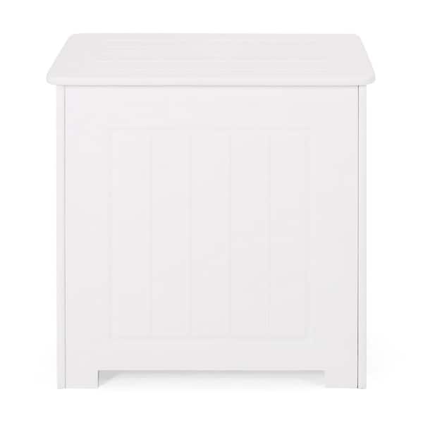 Noble House Killarney Matte White Wood Laundry Hamper Water Resistant with Lid