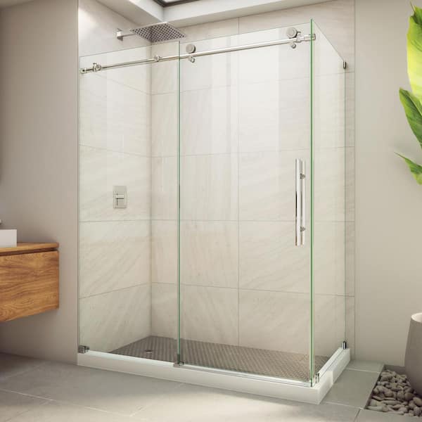 DreamLine Enigma-X 32 1/2 in. D x 60 3/8 in. W x 76 in. H Clear Sliding Shower Enclosure in Polished Stainless Steel