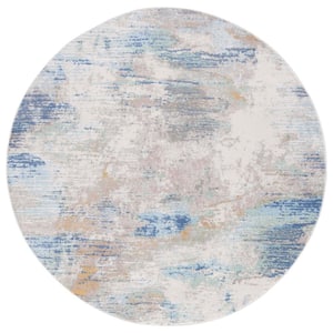 Skyler Collection Beige/Blue Green 7 ft. x 7 ft. Abstract Striped Round Area Rug