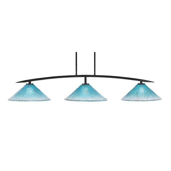 Unbranded Siena 3-Light Matte Black Billiard-Light with Teal Crystal Glass