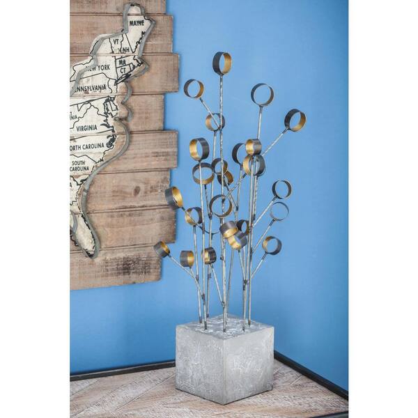 Litton Lane 24 in. Flower Stalks Decorative Sculpture in Silver and Gray