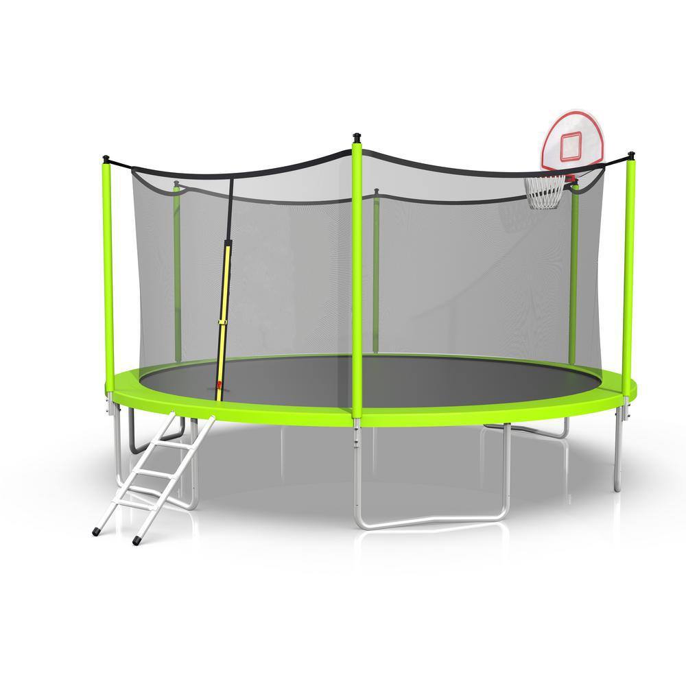 16 ft. Round Trampoline for Kids with Safety Enclosure Net, Basketball Hoop