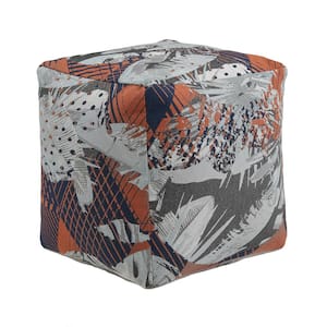 Multicolored Abstract Pattern Fabric Upholstered Square Pouf Ottoman