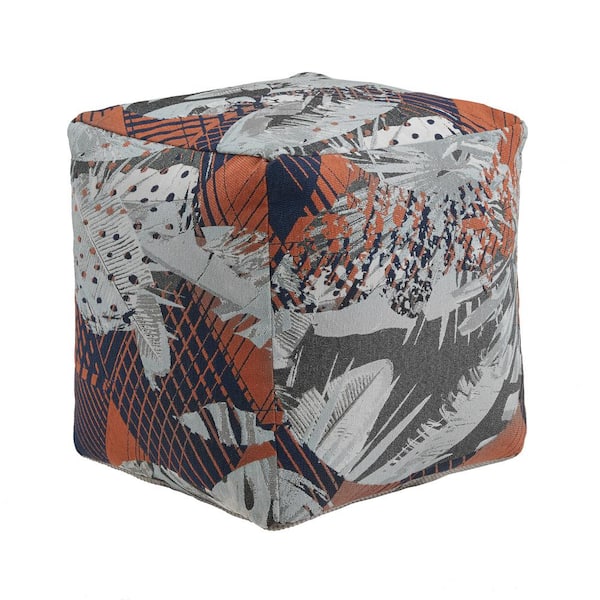 HomeSullivan Multicolored Abstract Pattern Fabric Upholstered Square Pouf Ottoman