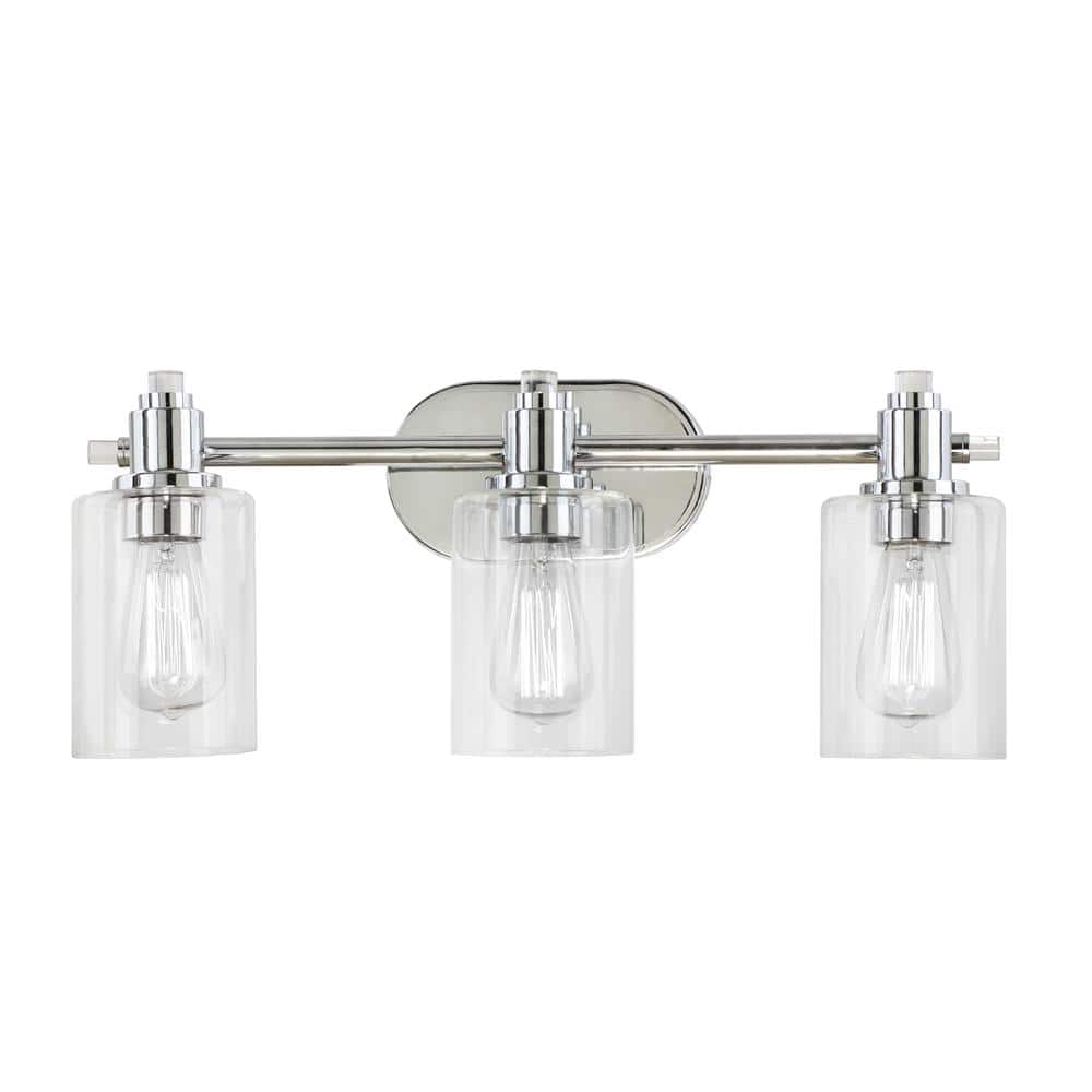 DSI LIGHTING Tiffany 3-Light Chrome Vanity with Clear Glass Shades ...