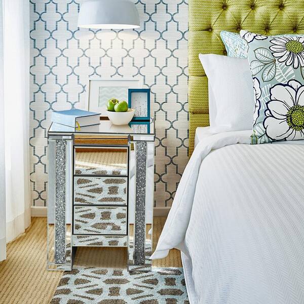 VERYKE 3 Drawer Sliver H Shape Mirrored Nightstand with Sparkly