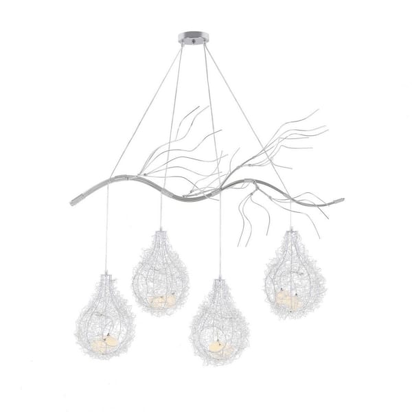 OUKANING 8-Light Silver Creative Bird's Nest Chandelier for Bedroom Living Room Kitchen Island with Adjustable Height