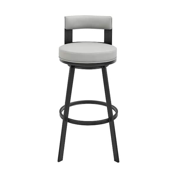 Armen Living Lynof 34 in. Grey/Black 26 in. Bar Stool with Faux Leather Seat