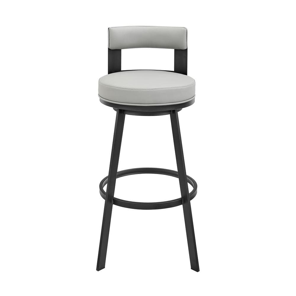 Flynn Black Metal and Light Grey Faux Leather Swivel Counter Stool