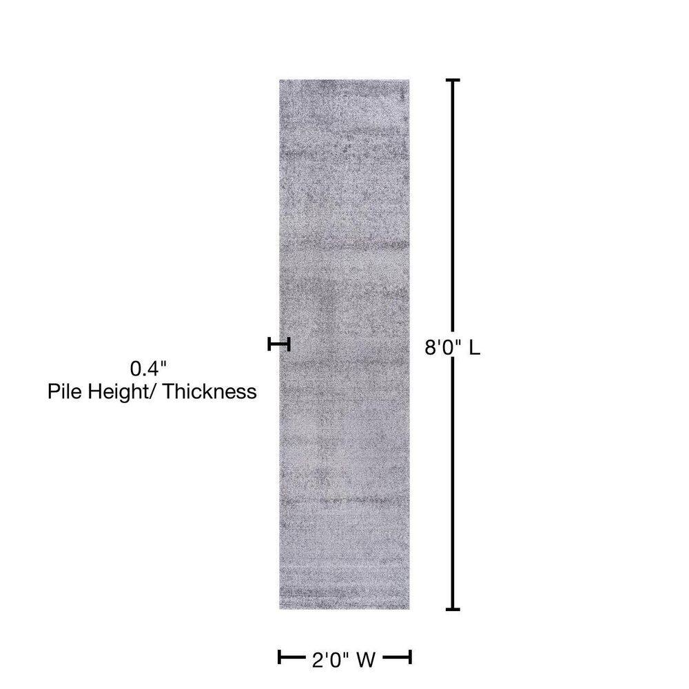 Gray Solid Synthetic Low-Pile Runner Rug, 2'x8'