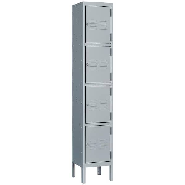 LISSIMO 4 Door 4-Shelf Gray Storage Lockers with Lock Door, Metal Storage Cabinet 4-Tier for Employees, School,Gym, Home, Office