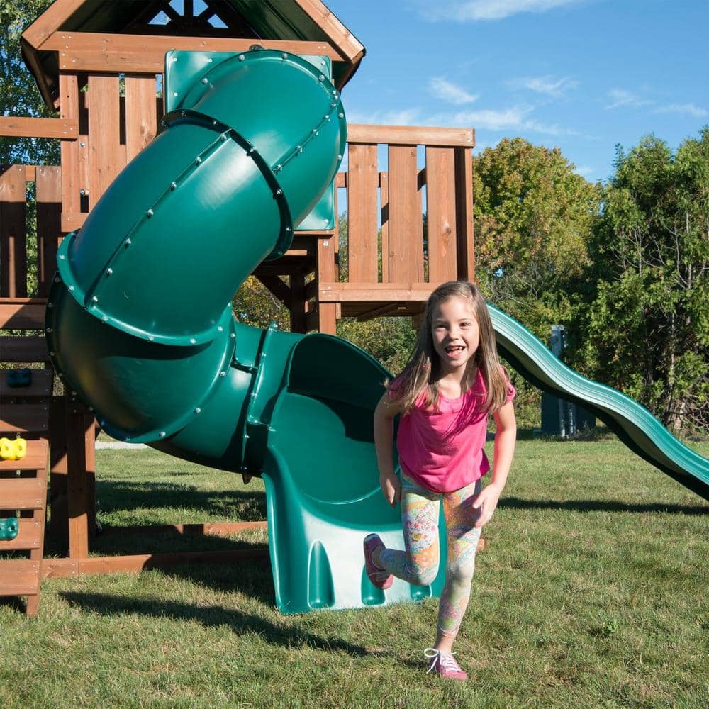 Tellico Terrace Wooden Swing Set with Tube and Wave Slides