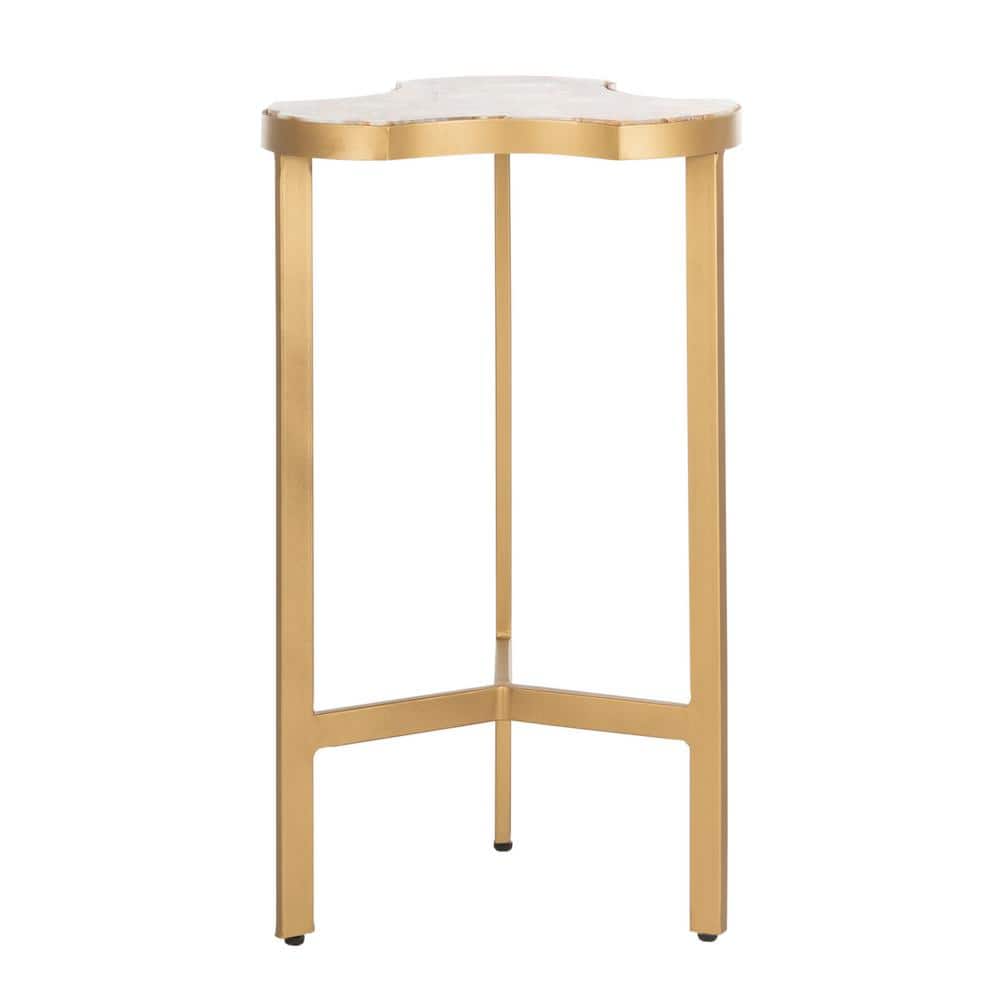 Suki White and Gold Triangular Metal Accent Table